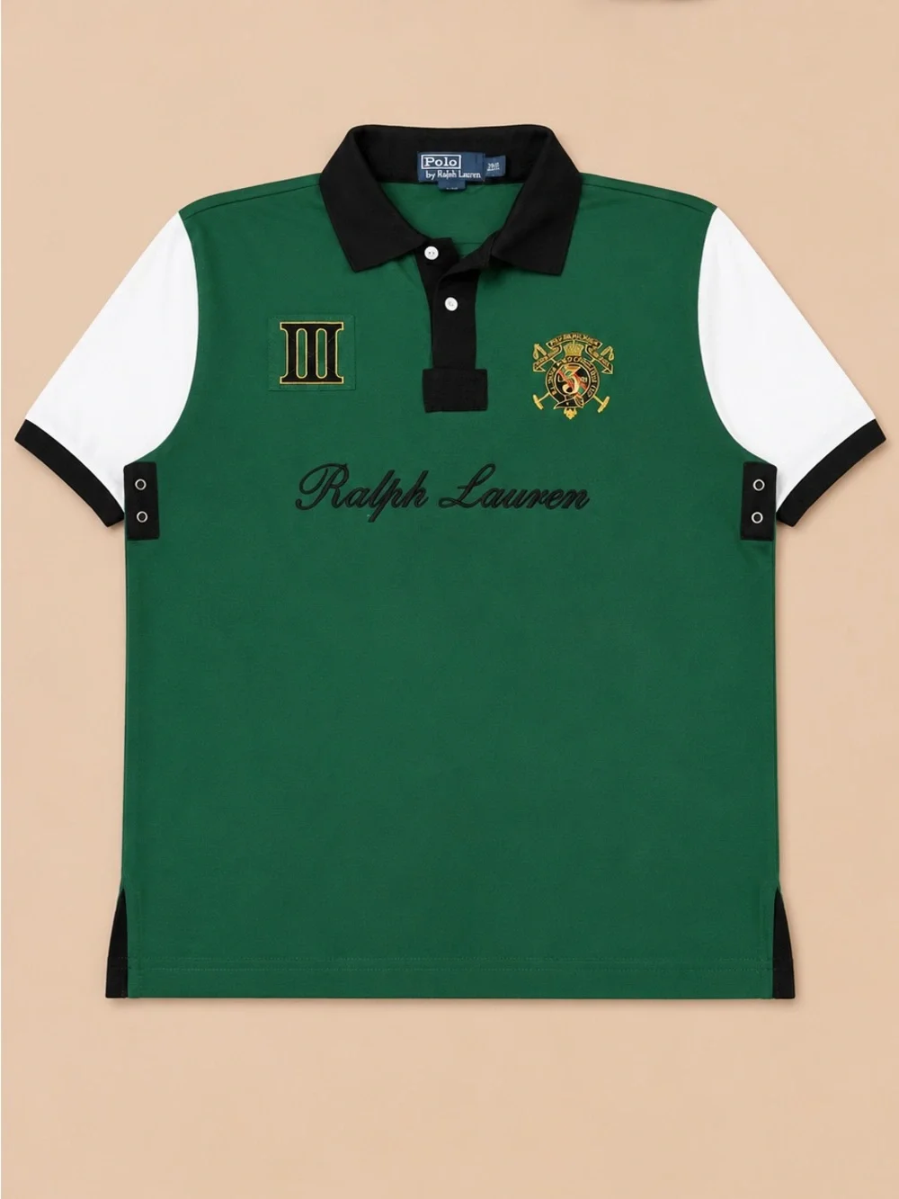 Ralph Lauren Green Polo with Black Collar and White Sleeves